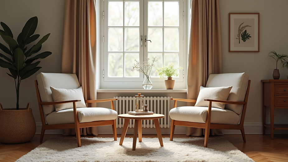 Eye-level view of a cozy living room with two chairs facing each other