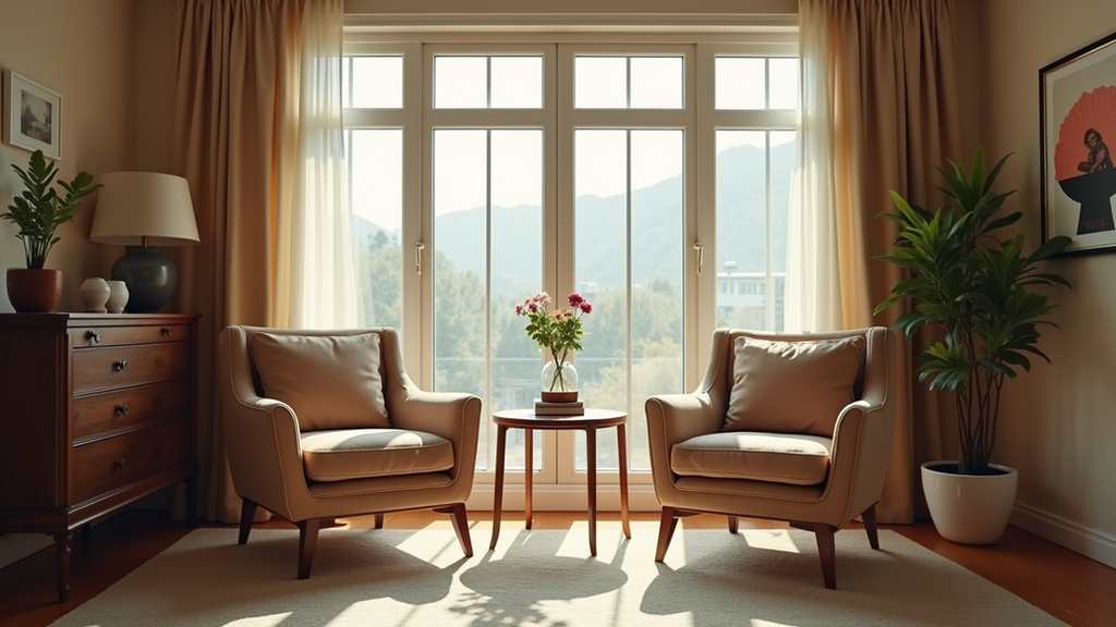 Eye-level view of a cozy living room with two chairs facing each other